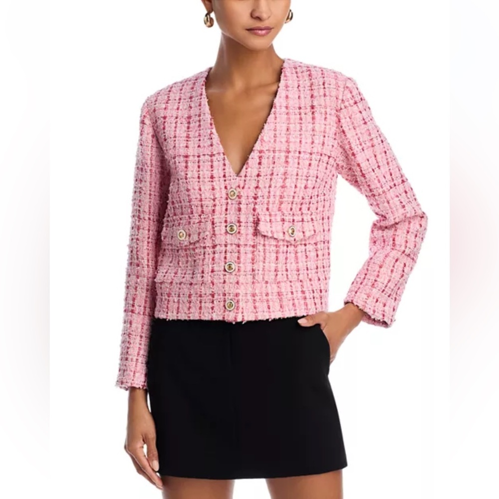 Aqua - Pink Tweed Button Front Jacket